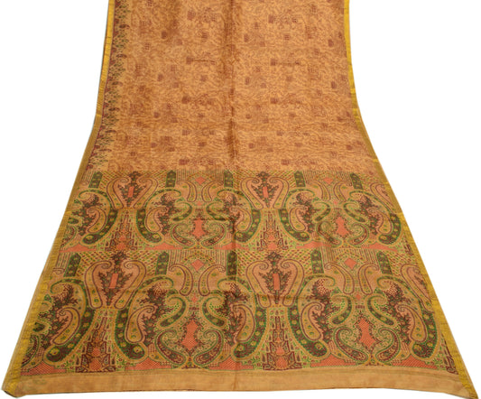 Sushila Vintage Cream Saree 100% Pure Silk Printed Floral Soft Craft Fabric
