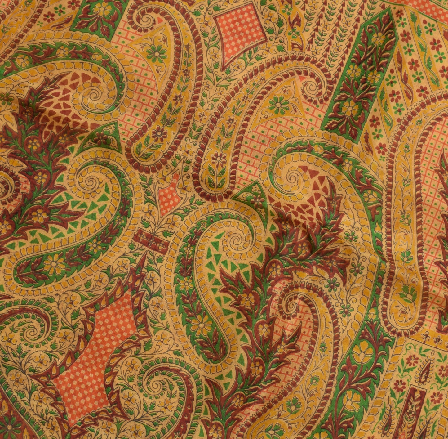 Sushila Vintage Cream Saree 100% Pure Silk Printed Floral Soft Craft Fabric
