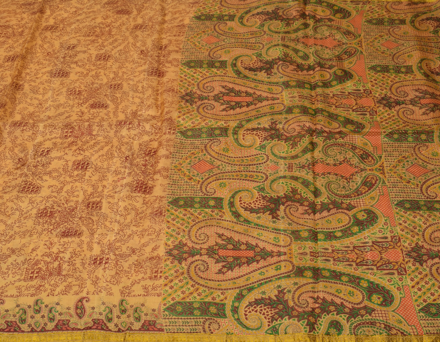 Sushila Vintage Cream Saree 100% Pure Silk Printed Floral Soft Craft Fabric