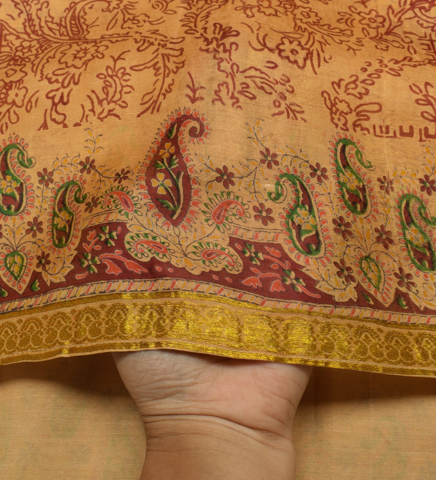 Sushila Vintage Cream Saree 100% Pure Silk Printed Floral Soft Craft Fabric