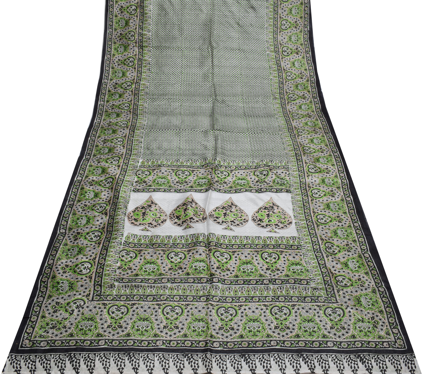 Sushila Vintage White Saree 100% Pure Silk Printed Floral Soft Craft Fabric