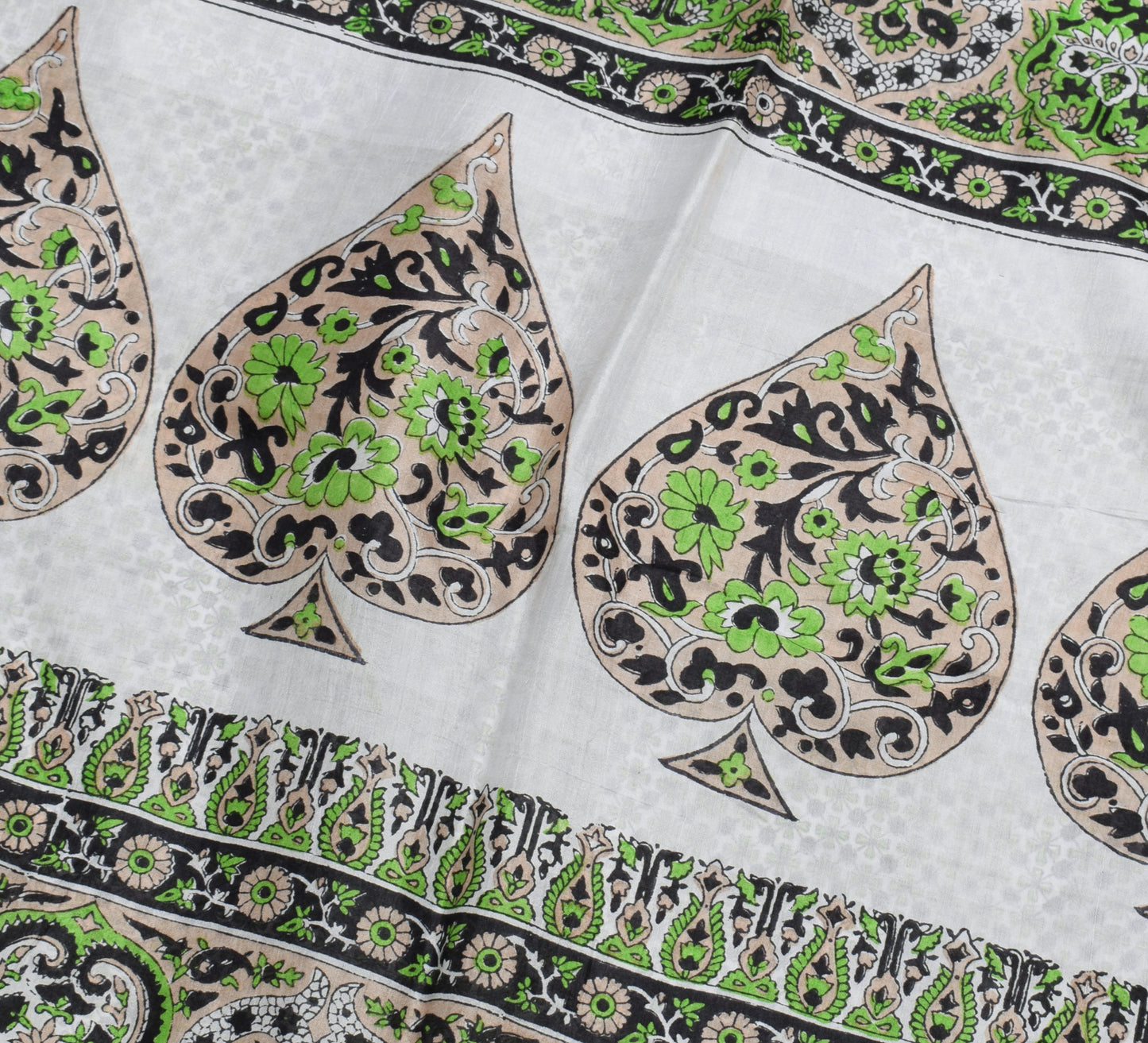 Sushila Vintage White Saree 100% Pure Silk Printed Floral Soft Craft Fabric