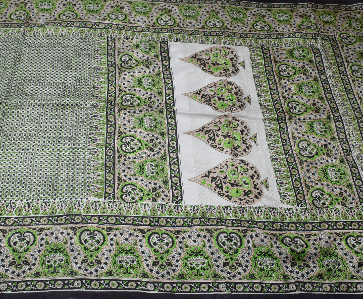 Sushila Vintage White Saree 100% Pure Silk Printed Floral Soft Craft Fabric