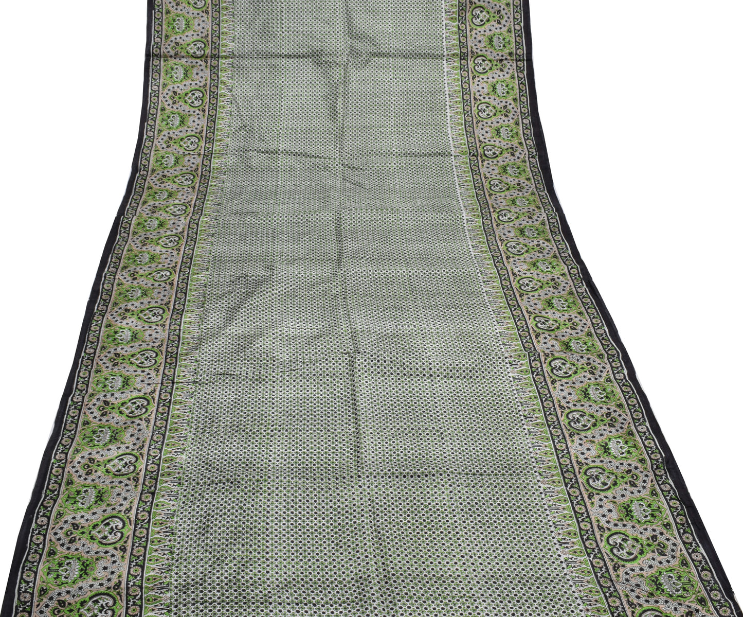 Sushila Vintage White Saree 100% Pure Silk Printed Floral Soft Craft Fabric