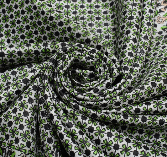 Sushila Vintage White Saree 100% Pure Silk Printed Floral Soft Craft Fabric