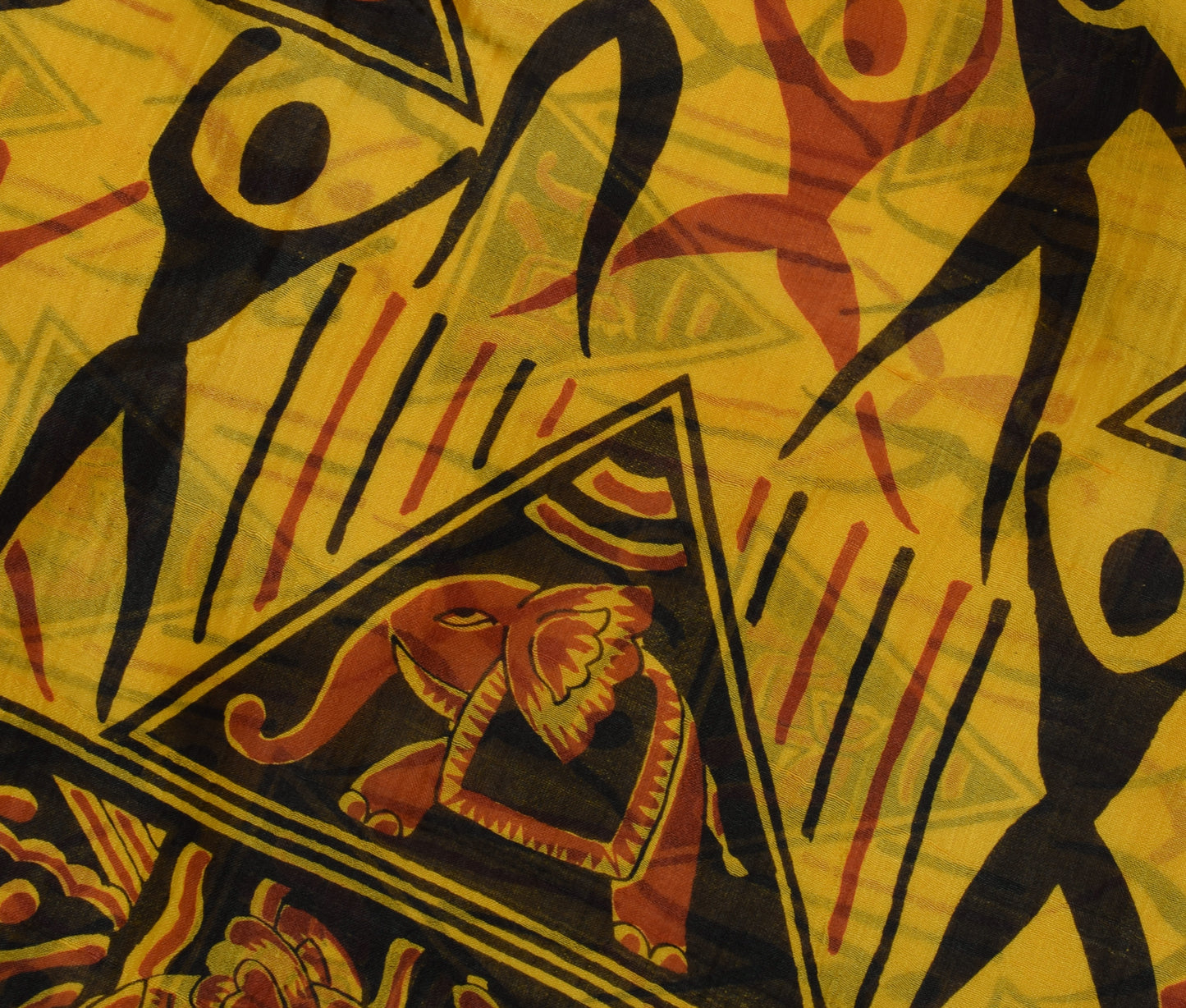 Sushila Vintage Yellow Saree 100% Pure Silk Printed Humans Soft Craft Fabric