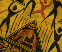 Sushila Vintage Yellow Saree 100% Pure Silk Printed Humans Soft Craft Fabric
