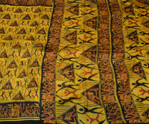 Sushila Vintage Yellow Saree 100% Pure Silk Printed Humans Soft Craft Fabric