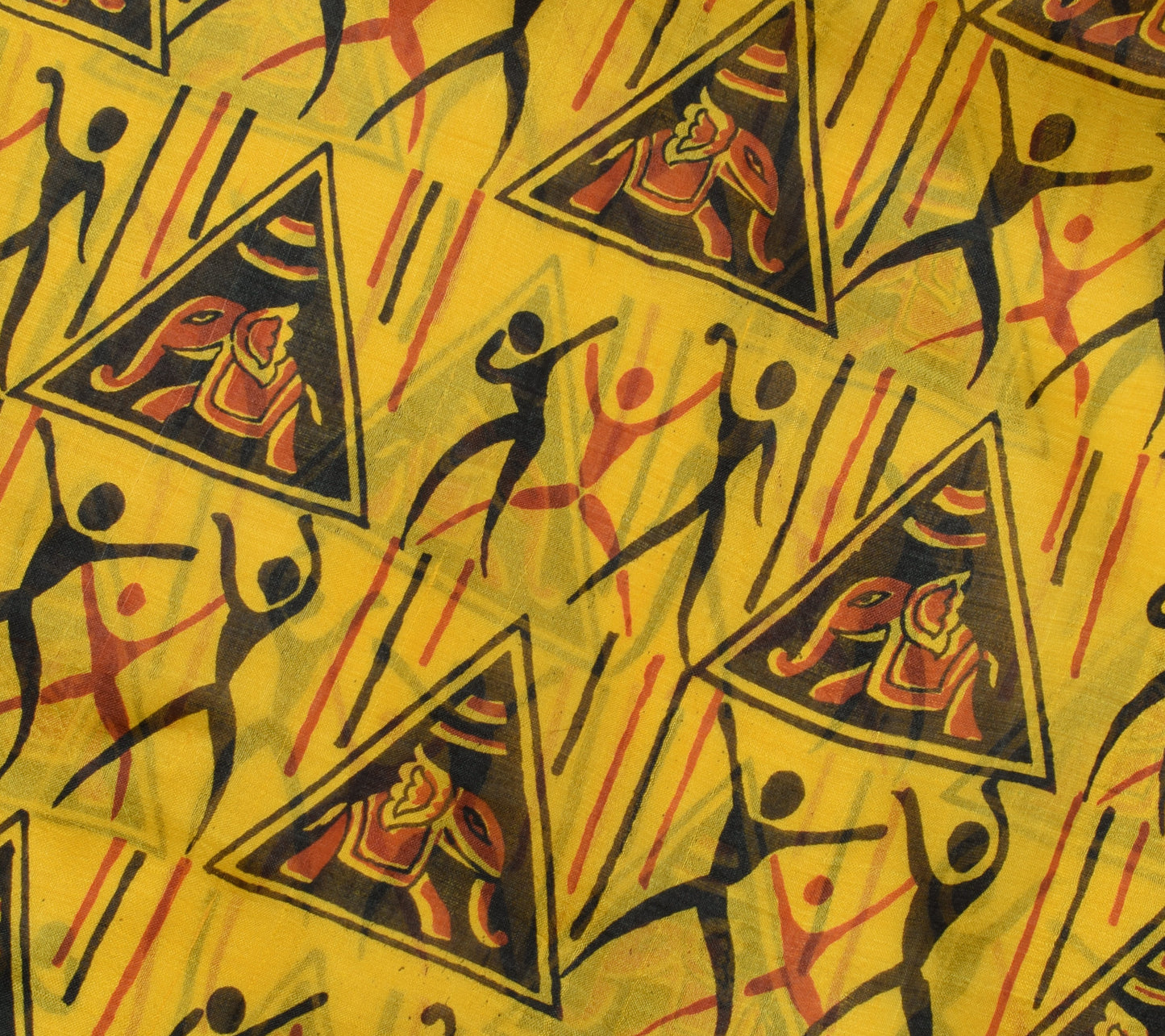 Sushila Vintage Yellow Saree 100% Pure Silk Printed Humans Soft Craft Fabric
