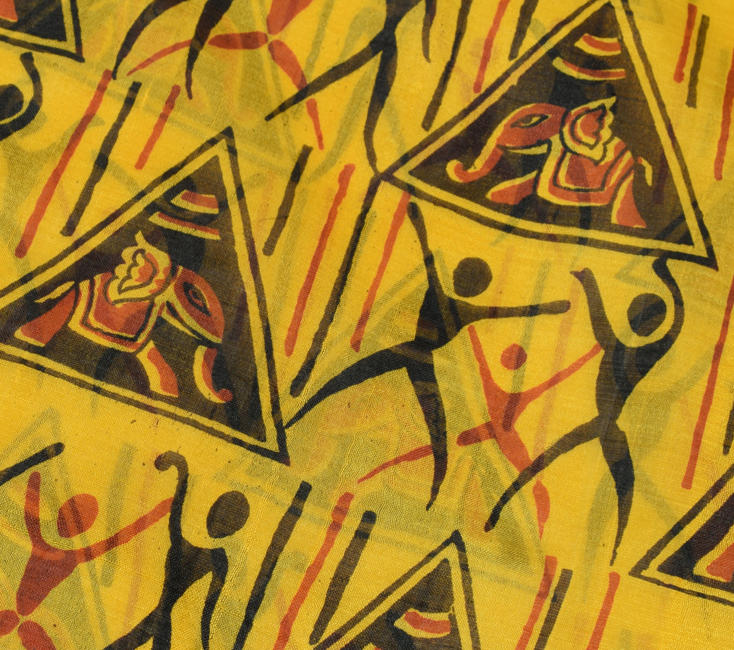 Sushila Vintage Yellow Saree 100% Pure Silk Printed Humans Soft Craft Fabric
