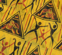 Sushila Vintage Yellow Saree 100% Pure Silk Printed Humans Soft Craft Fabric