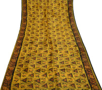 Sushila Vintage Yellow Saree 100% Pure Silk Printed Humans Soft Craft Fabric