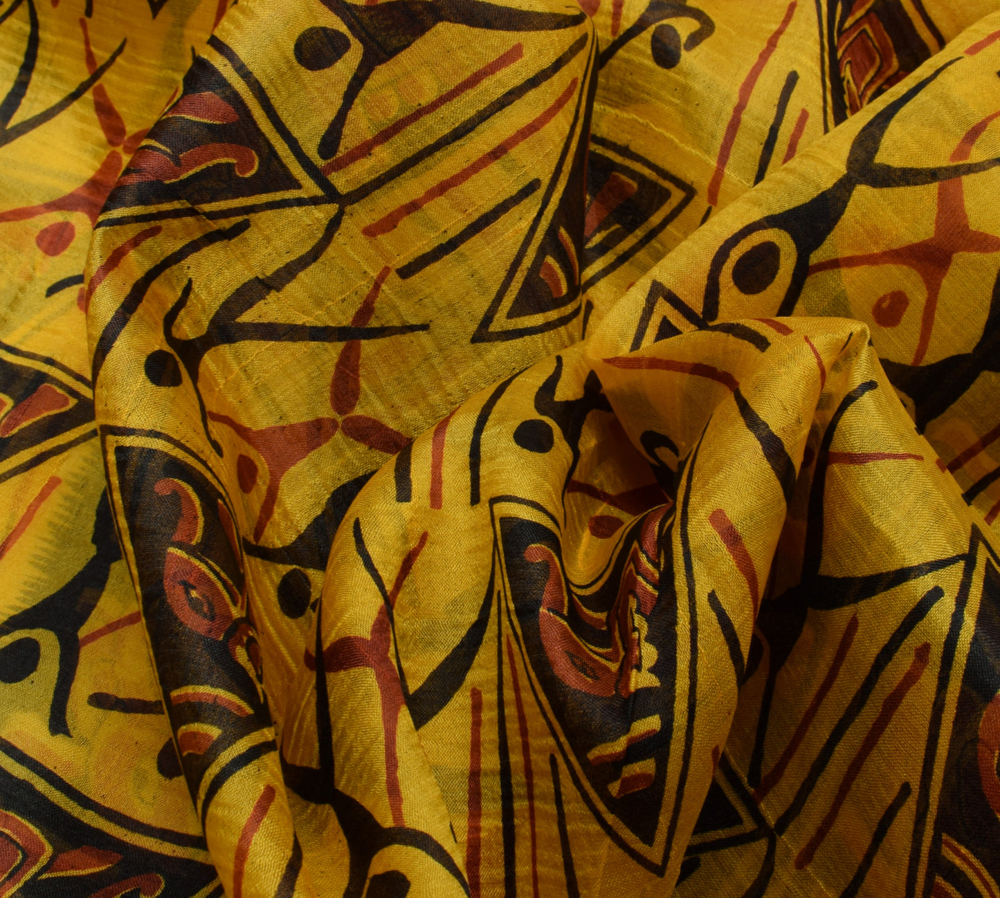 Sushila Vintage Yellow Saree 100% Pure Silk Printed Humans Soft Craft Fabric
