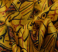Sushila Vintage Yellow Saree 100% Pure Silk Printed Humans Soft Craft Fabric
