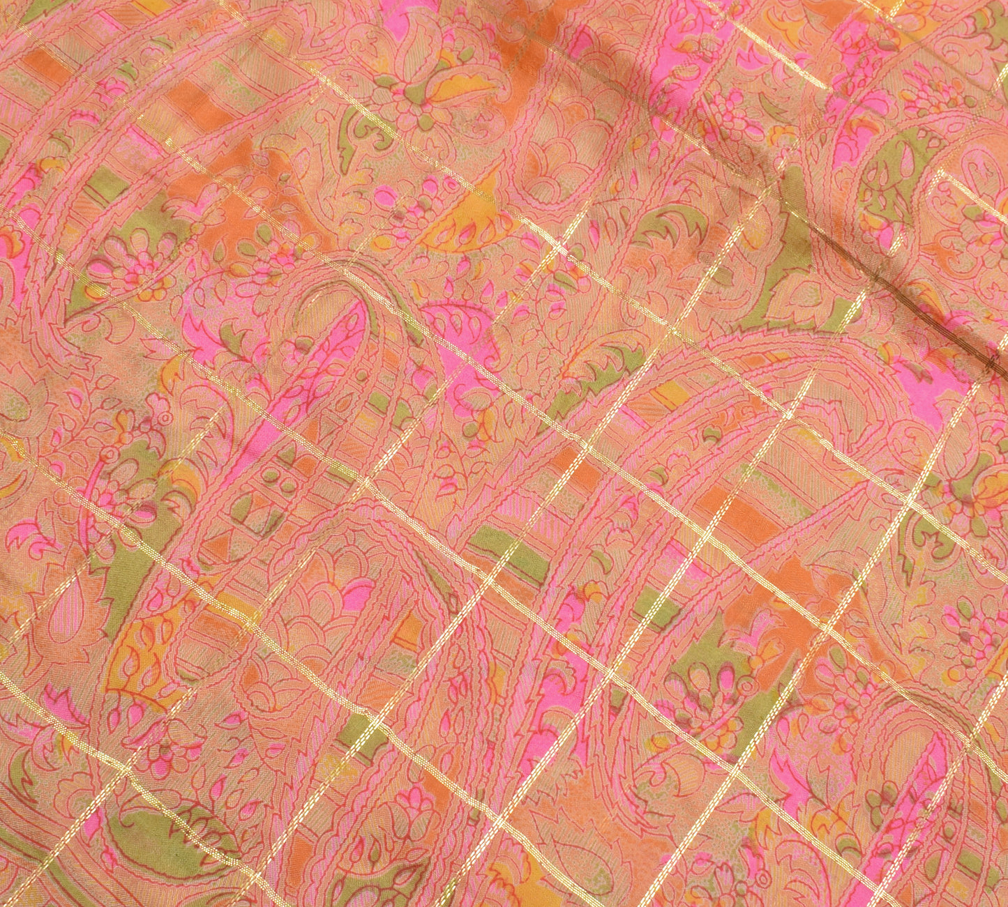 Sushila Vintage Peach Saree 100% Pure Silk Printed & Woven Soft Craft Fabric