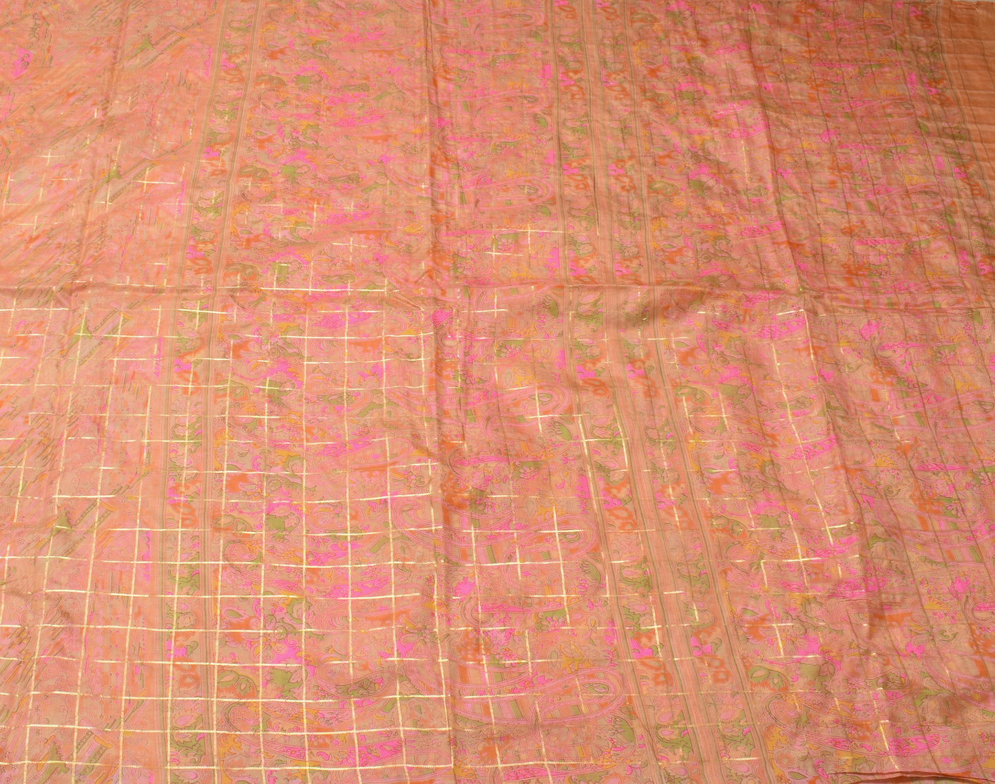 Sushila Vintage Peach Saree 100% Pure Silk Printed & Woven Soft Craft Fabric