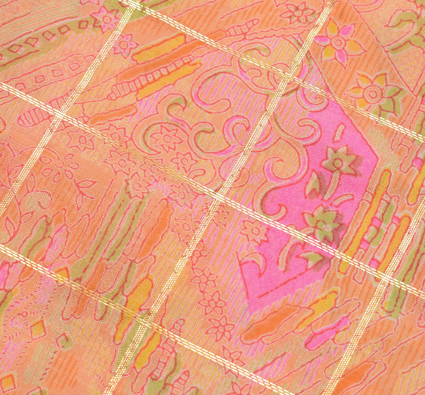 Sushila Vintage Peach Saree 100% Pure Silk Printed & Woven Soft Craft Fabric