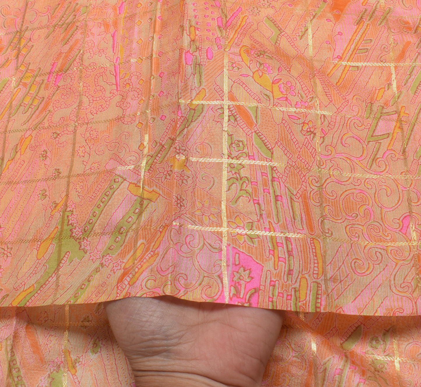 Sushila Vintage Peach Saree 100% Pure Silk Printed & Woven Soft Craft Fabric