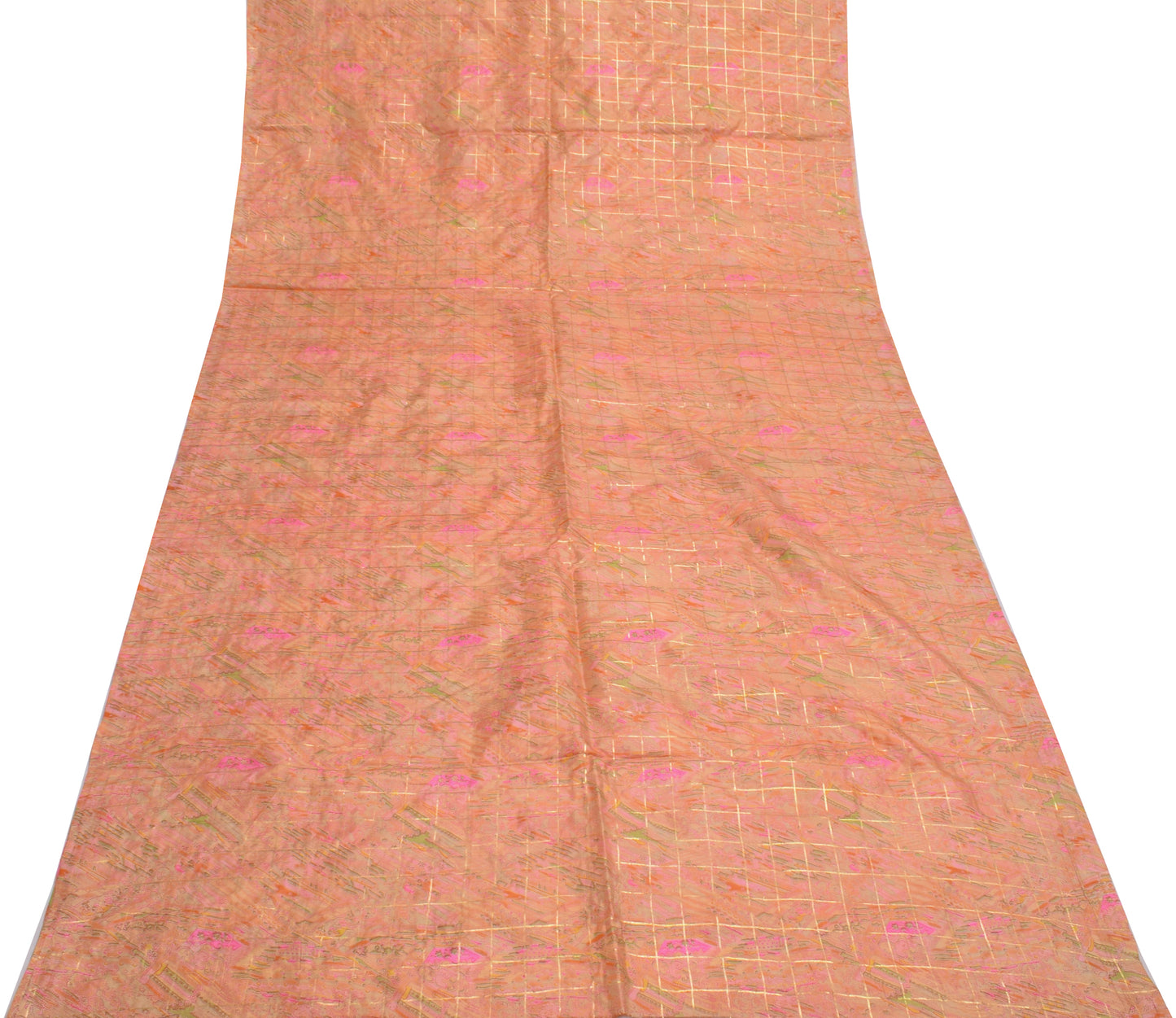 Sushila Vintage Peach Saree 100% Pure Silk Printed & Woven Soft Craft Fabric