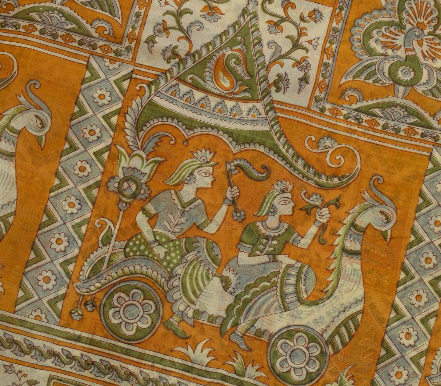 Sushila Vintage Cream Saree 100% Pure Silk Printed Floral Craft 5 Yard Fabric