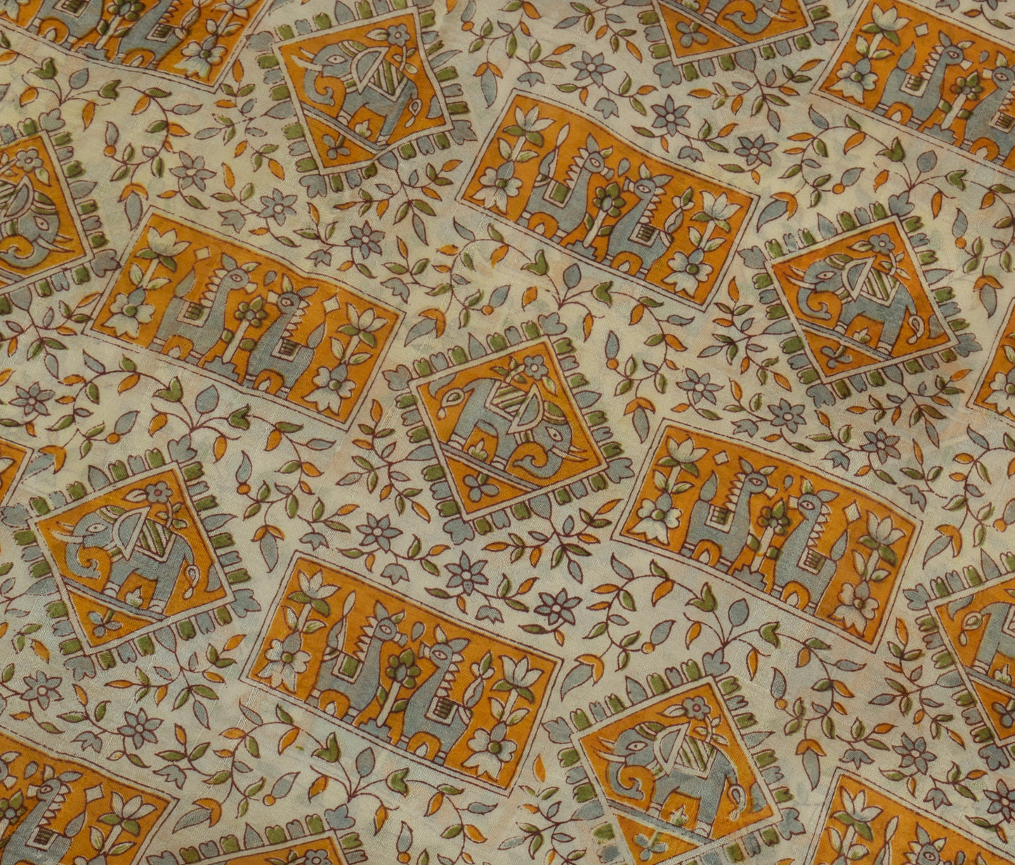 Sushila Vintage Cream Saree 100% Pure Silk Printed Floral Craft 5 Yard Fabric