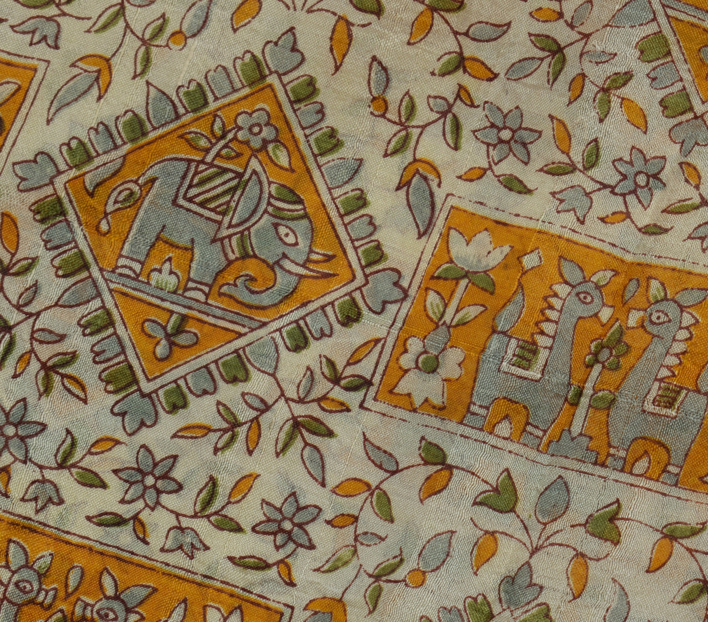 Sushila Vintage Cream Saree 100% Pure Silk Printed Floral Craft 5 Yard Fabric