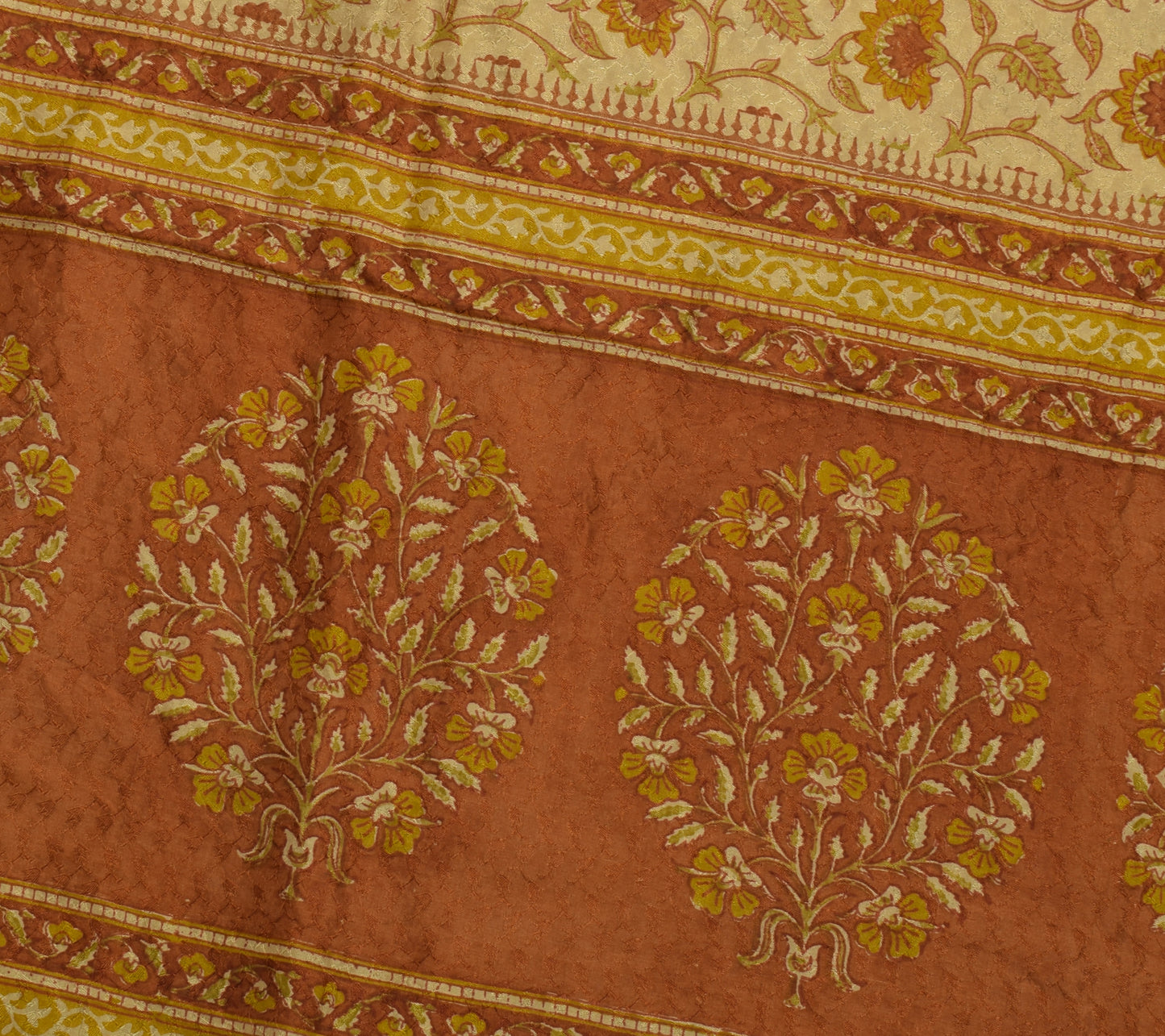 Sushila Vintage Light Brown Saree Pure Silk Printed Floral Soft Craft Fabric