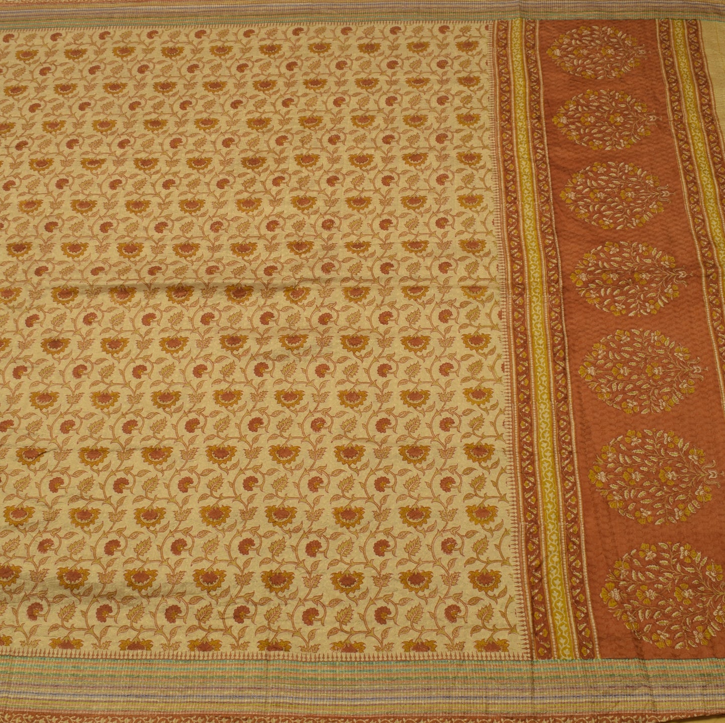 Sushila Vintage Light Brown Saree Pure Silk Printed Floral Soft Craft Fabric