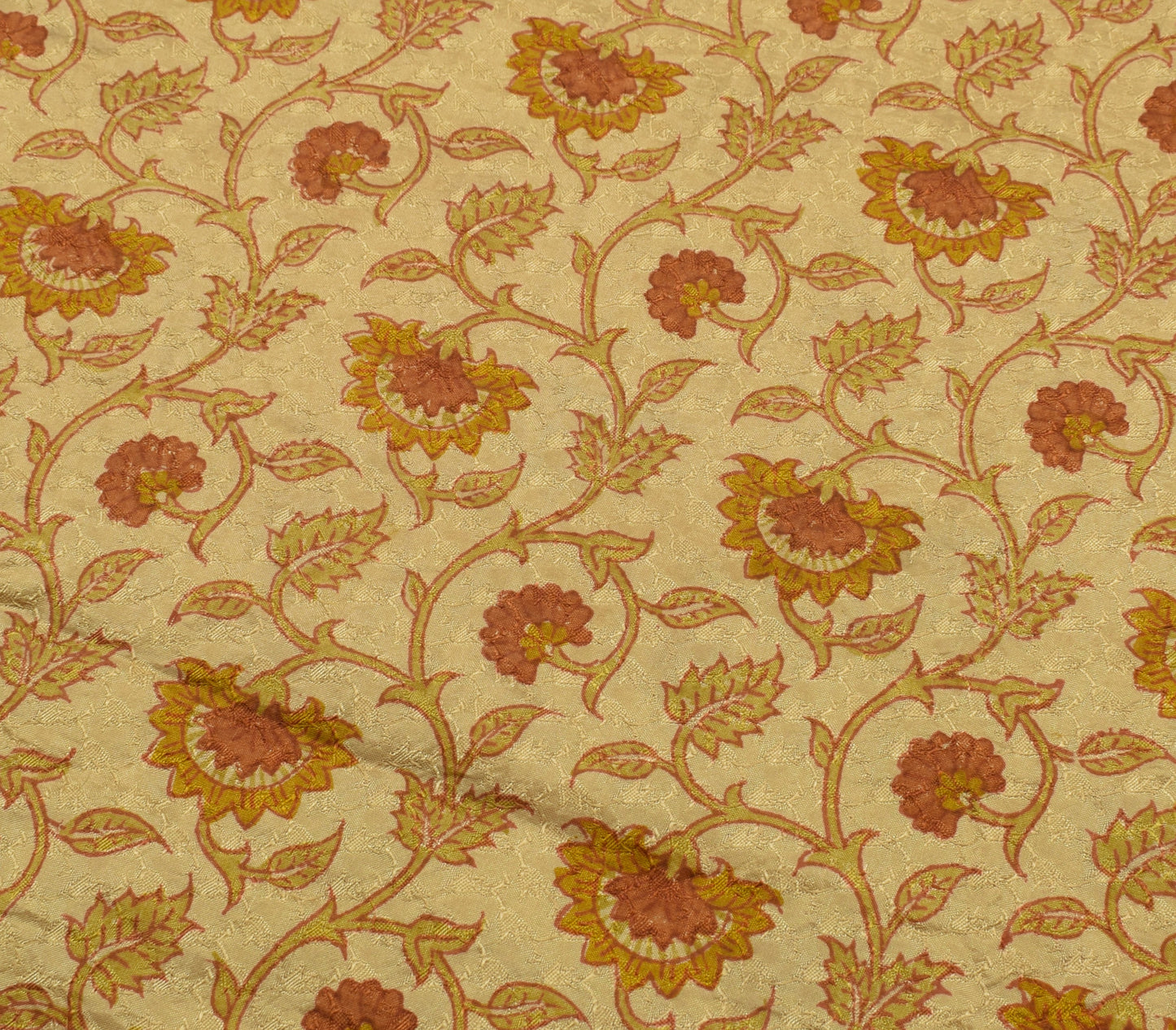 Sushila Vintage Light Brown Saree Pure Silk Printed Floral Soft Craft Fabric