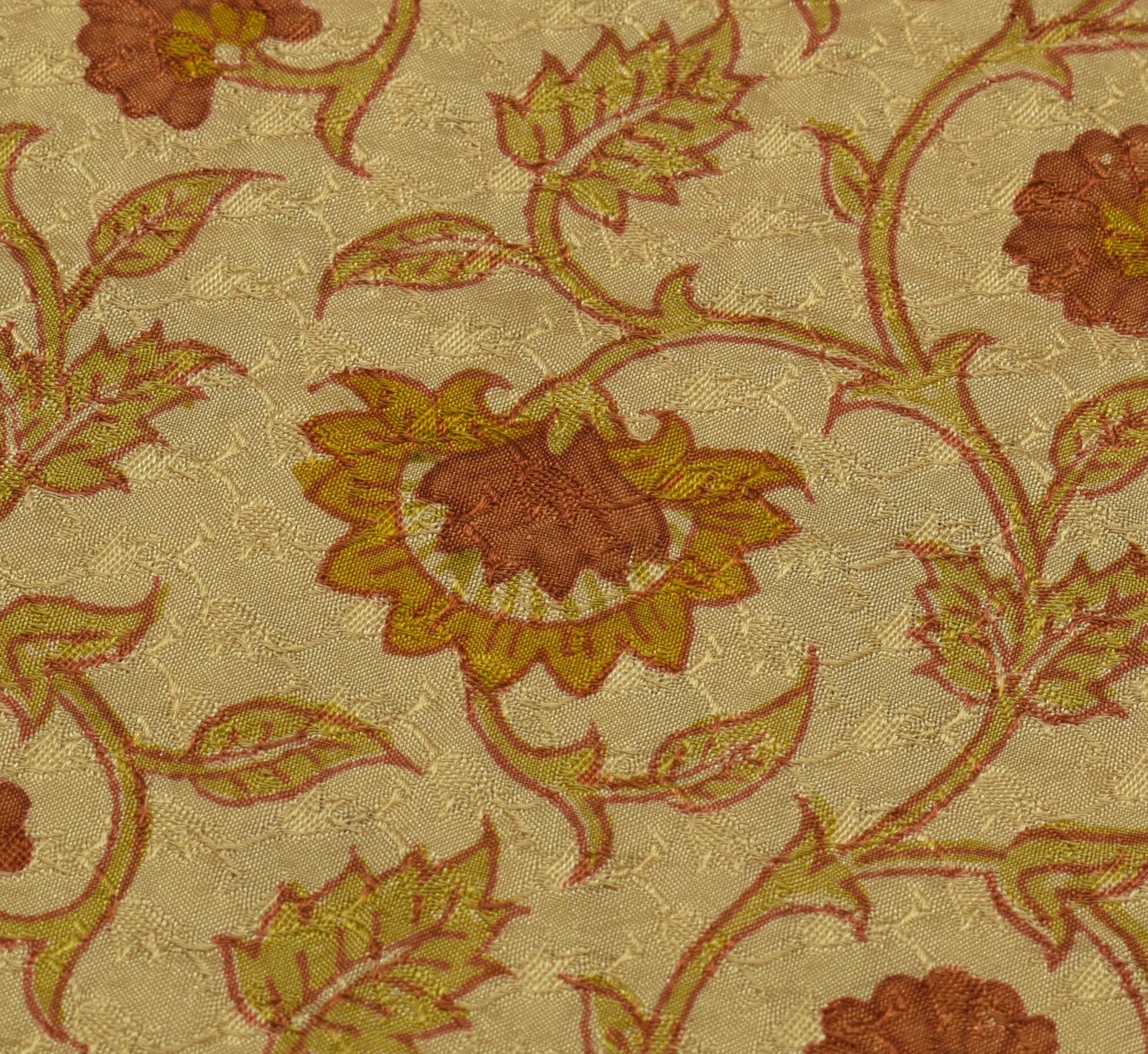 Sushila Vintage Light Brown Saree Pure Silk Printed Floral Soft Craft Fabric