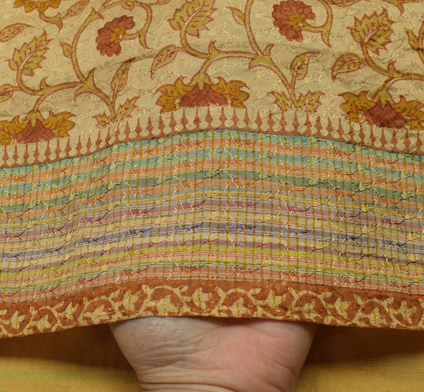 Sushila Vintage Light Brown Saree Pure Silk Printed Floral Soft Craft Fabric