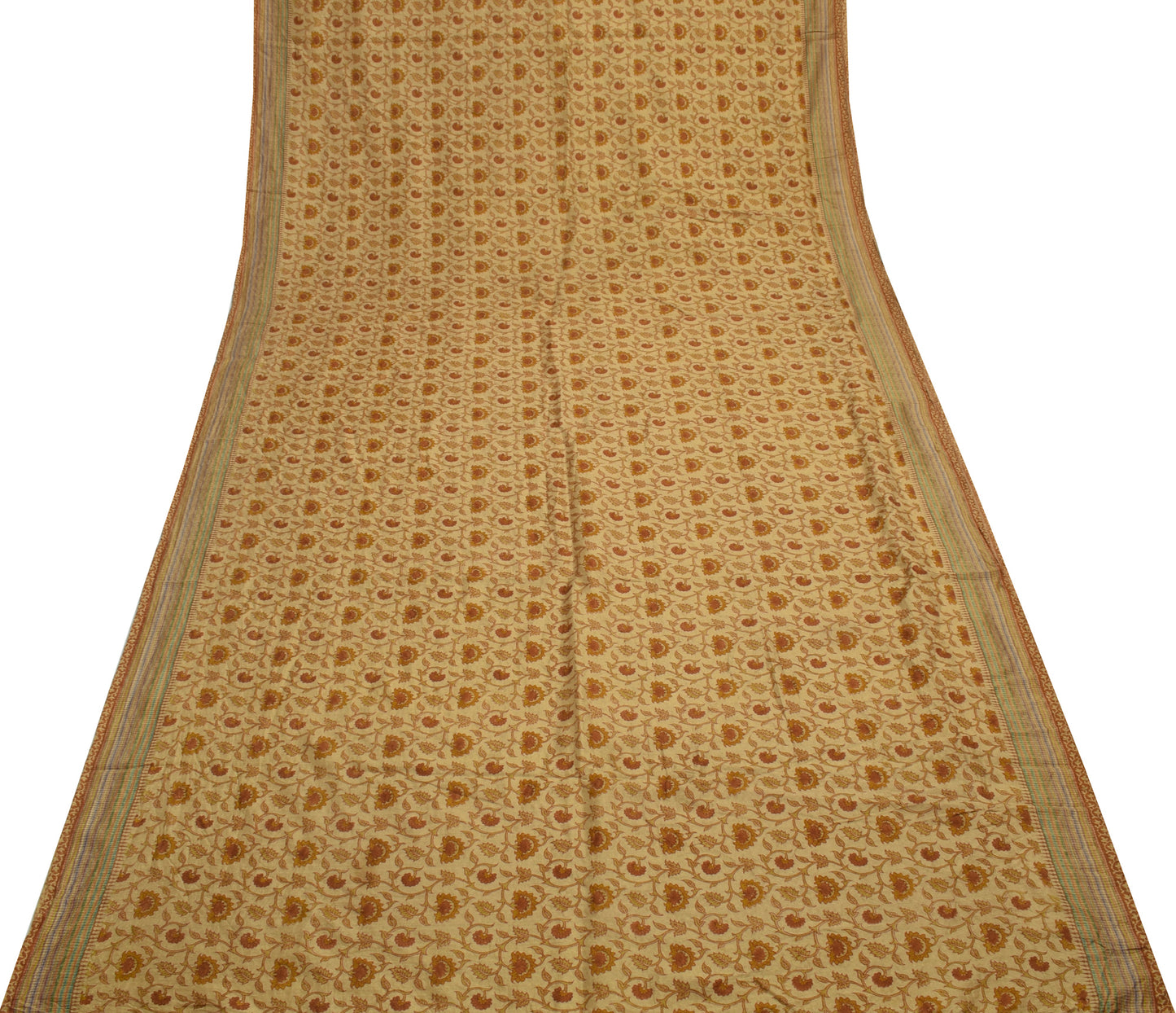 Sushila Vintage Light Brown Saree Pure Silk Printed Floral Soft Craft Fabric