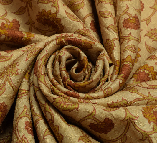 Sushila Vintage Light Brown Saree Pure Silk Printed Floral Soft Craft Fabric