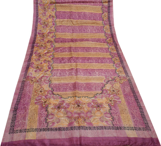 Sushila Vintage Multi-Color Saree Pure Silk Printed Floral Soft Craft Fabric