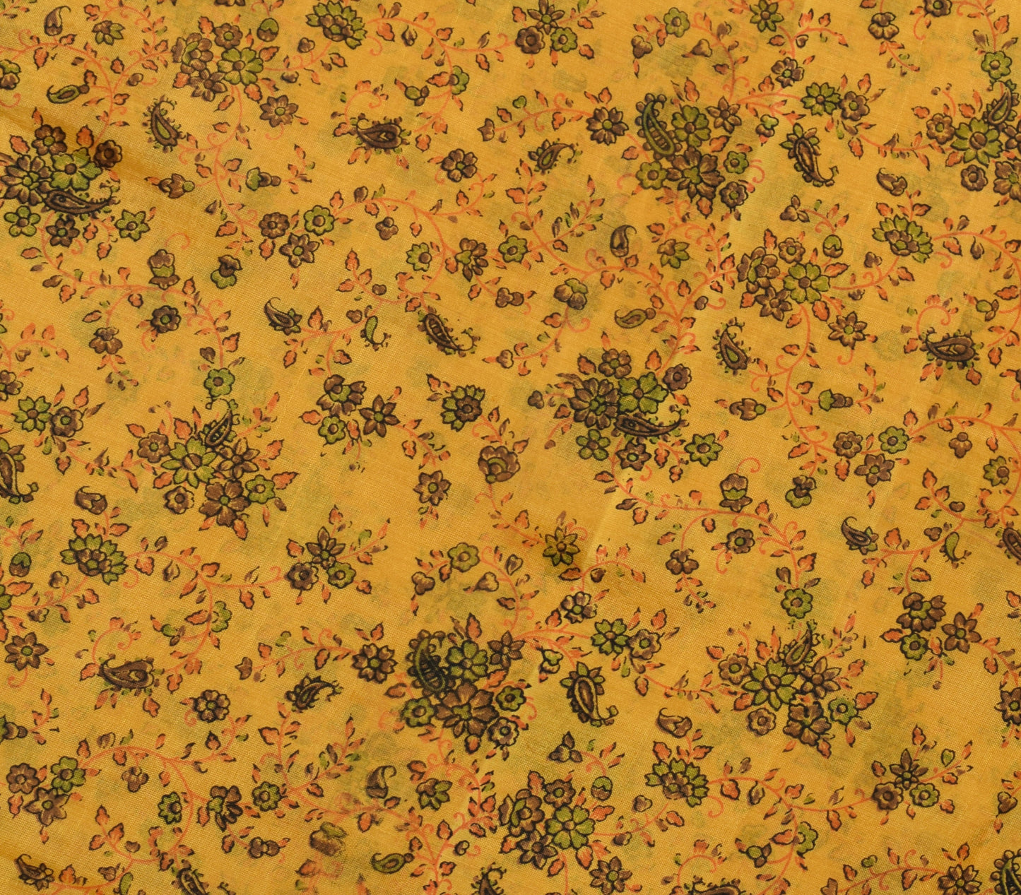 Sushila Vintage Yellow Saree 100% Pure Silk Printed Floral Soft Craft Fabric