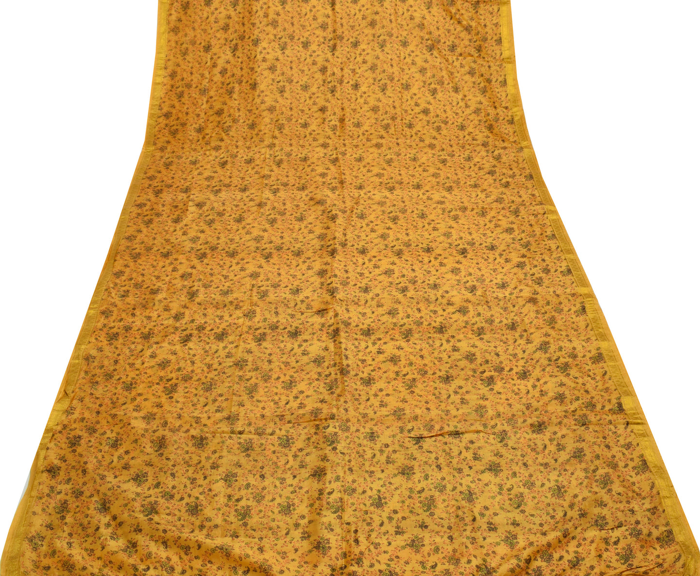 Sushila Vintage Yellow Saree 100% Pure Silk Printed Floral Soft Craft Fabric