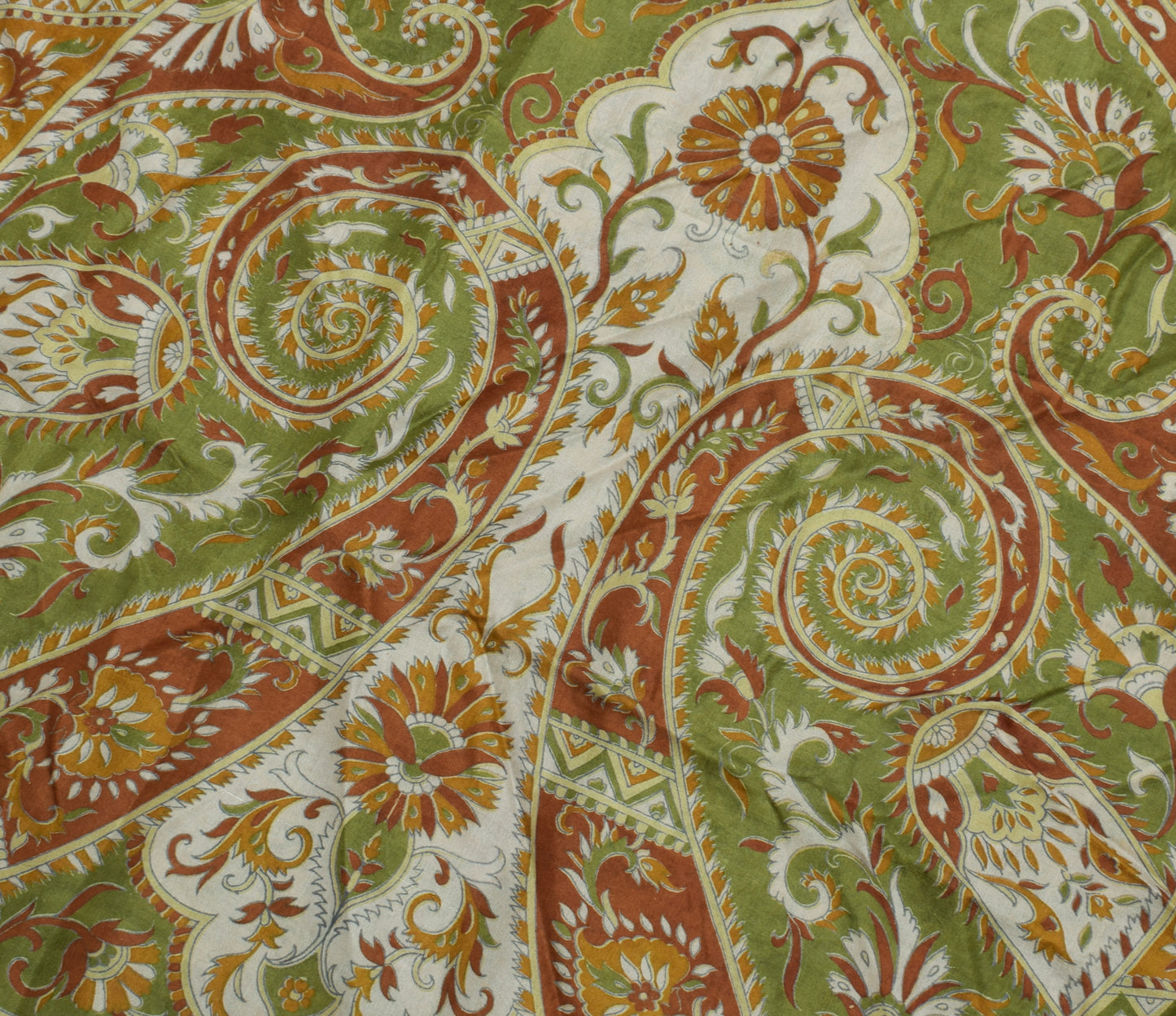 Sushila Vintage Green Saree 100% Pure Silk Printed Paisley Soft Craft Fabric