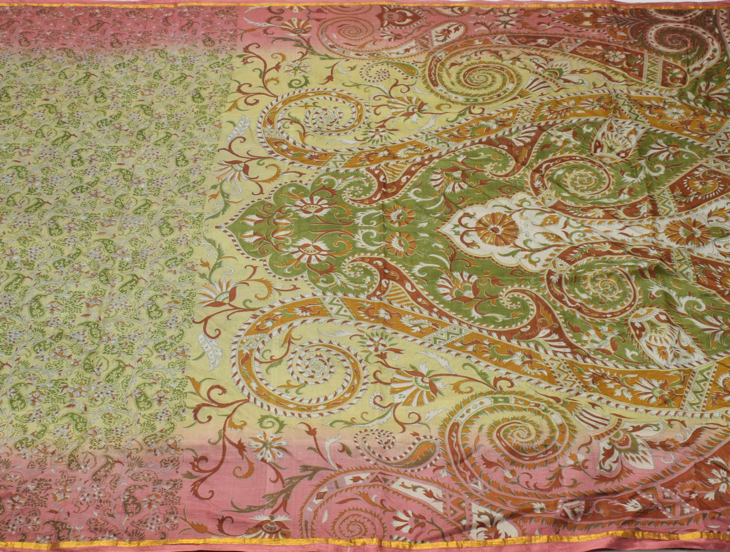 Sushila Vintage Green Saree 100% Pure Silk Printed Paisley Soft Craft Fabric