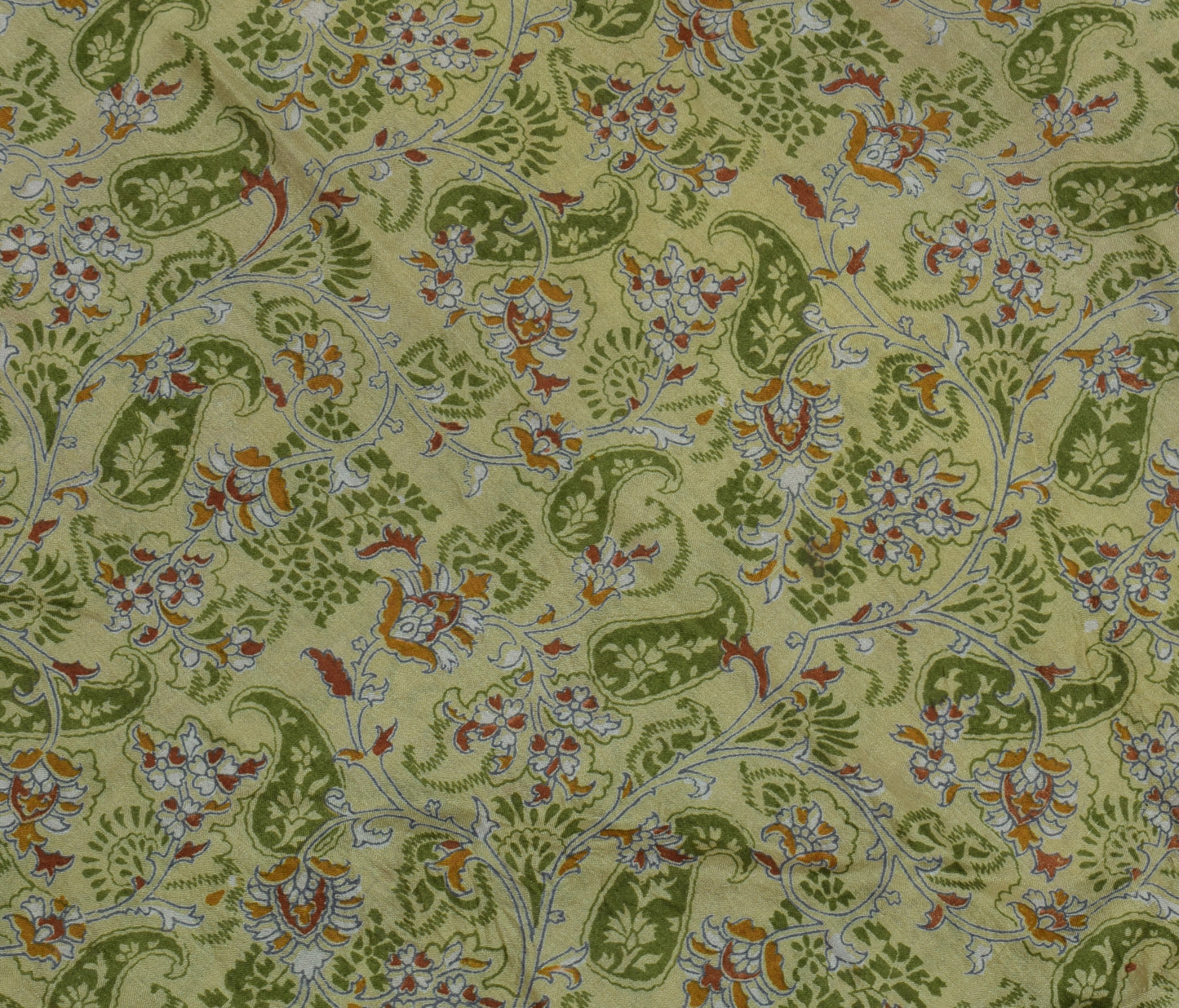 Sushila Vintage Green Saree 100% Pure Silk Printed Paisley Soft Craft Fabric