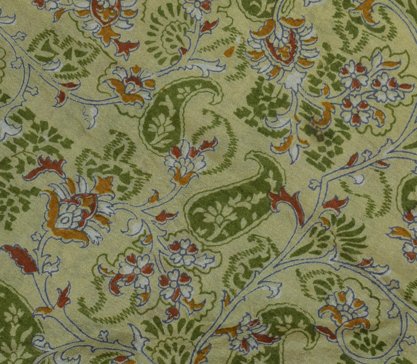 Sushila Vintage Green Saree 100% Pure Silk Printed Paisley Soft Craft Fabric
