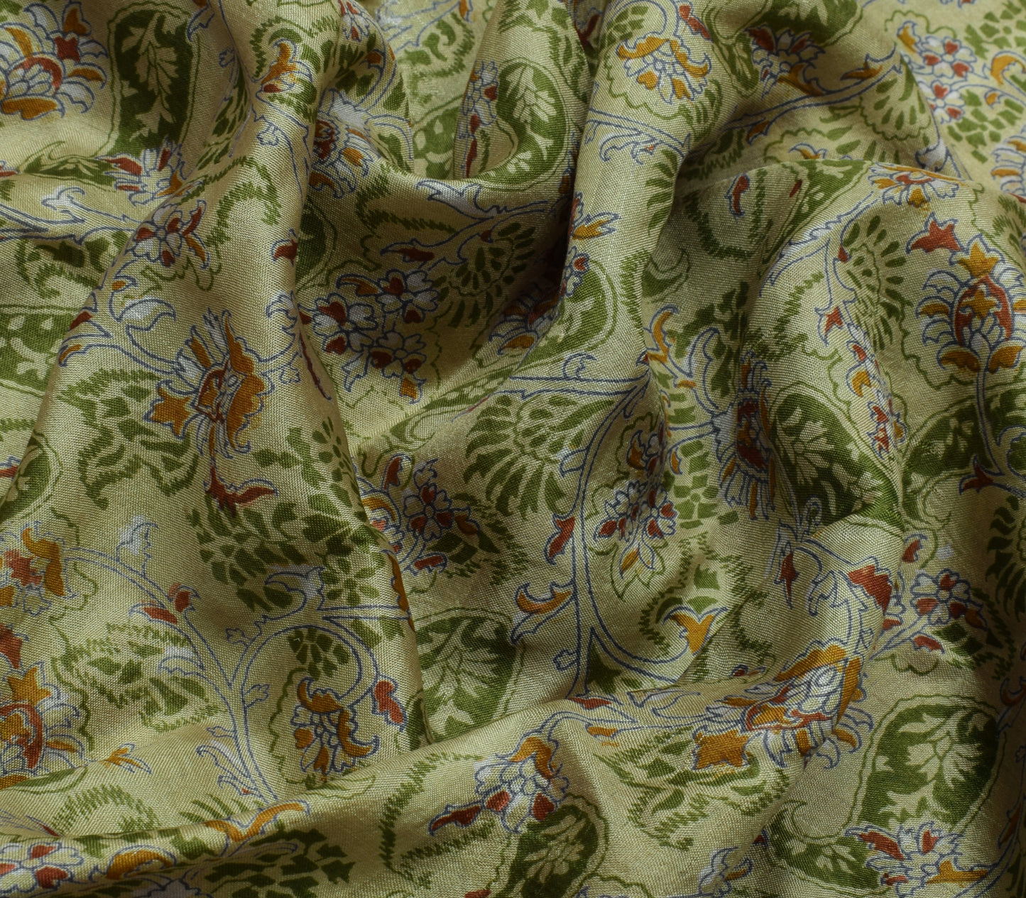 Sushila Vintage Green Saree 100% Pure Silk Printed Paisley Soft Craft Fabric