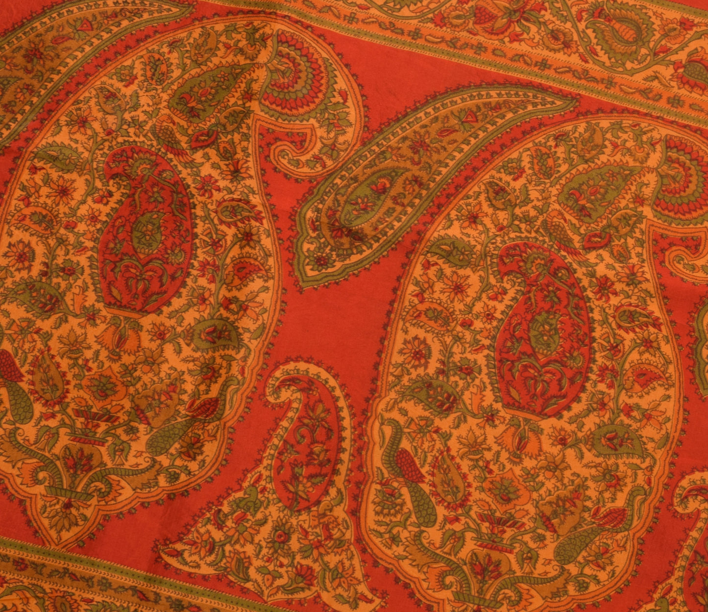 Sushila Vintage Orange Saree 100% Pure Silk Printed Floral Soft Craft Fabric