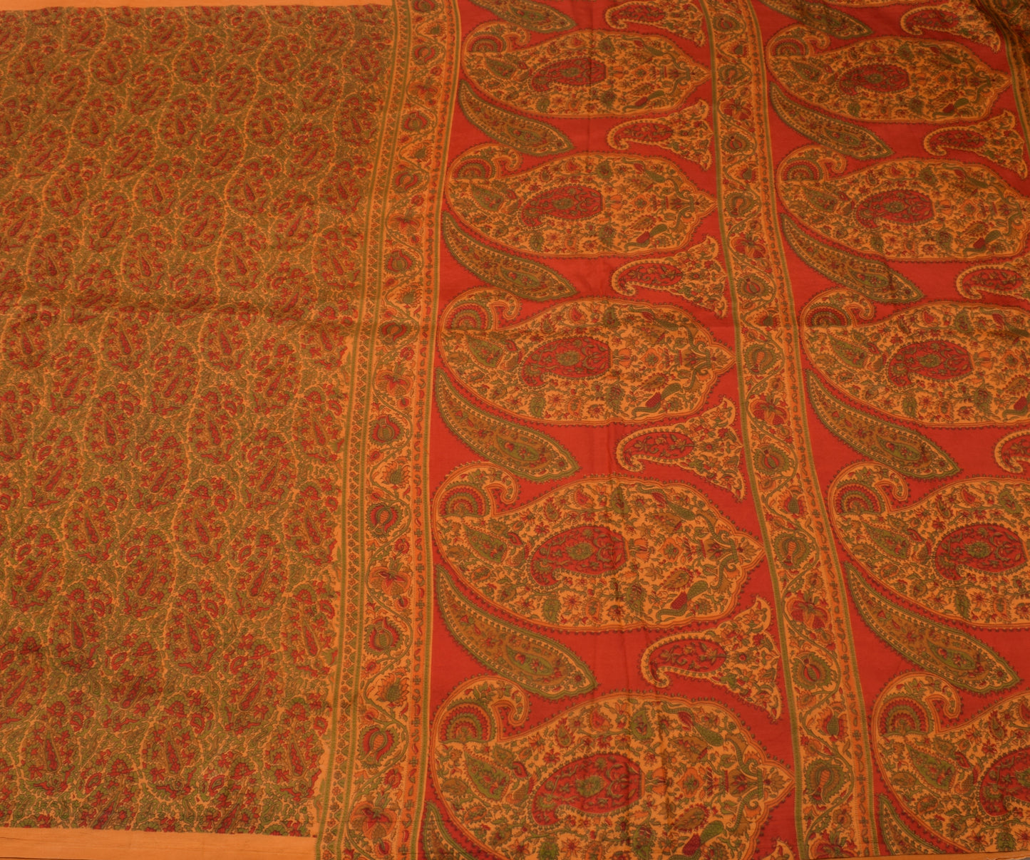 Sushila Vintage Orange Saree 100% Pure Silk Printed Floral Soft Craft Fabric