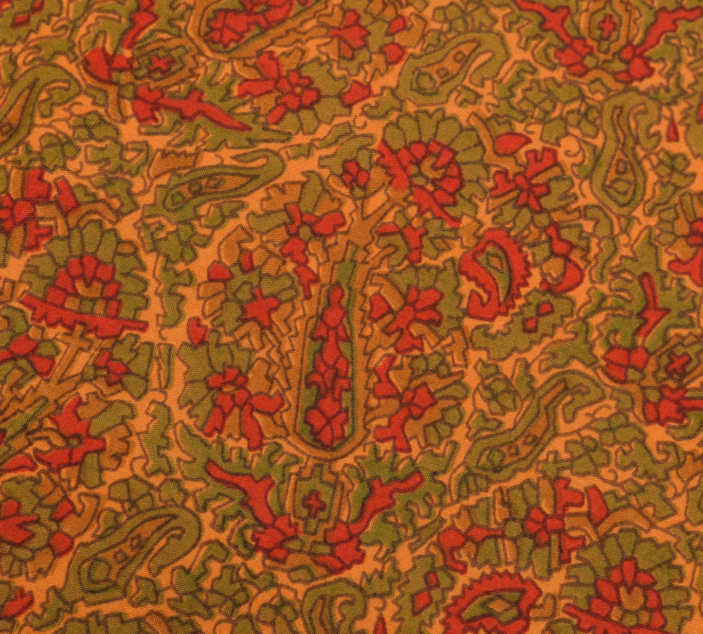 Sushila Vintage Orange Saree 100% Pure Silk Printed Floral Soft Craft Fabric