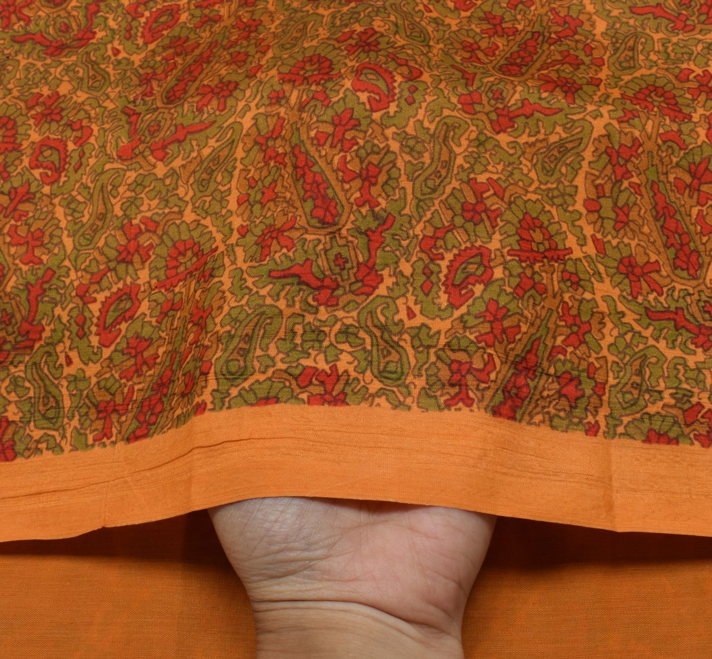 Sushila Vintage Orange Saree 100% Pure Silk Printed Floral Soft Craft Fabric