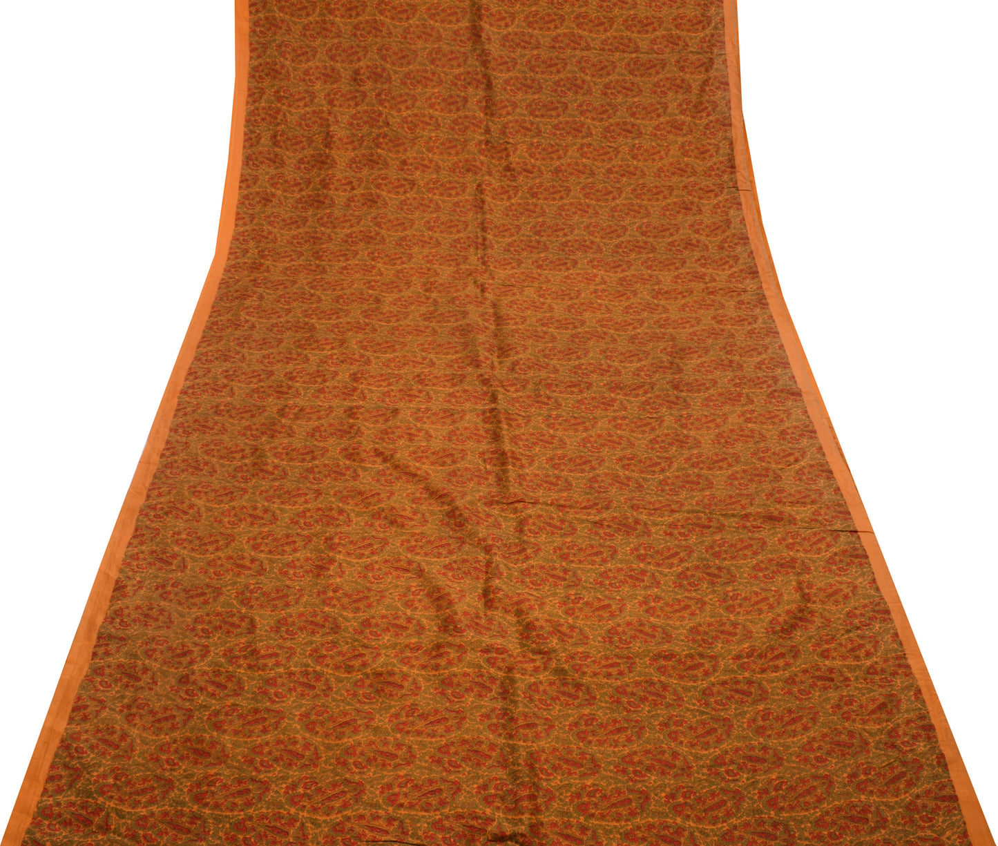 Sushila Vintage Orange Saree 100% Pure Silk Printed Floral Soft Craft Fabric