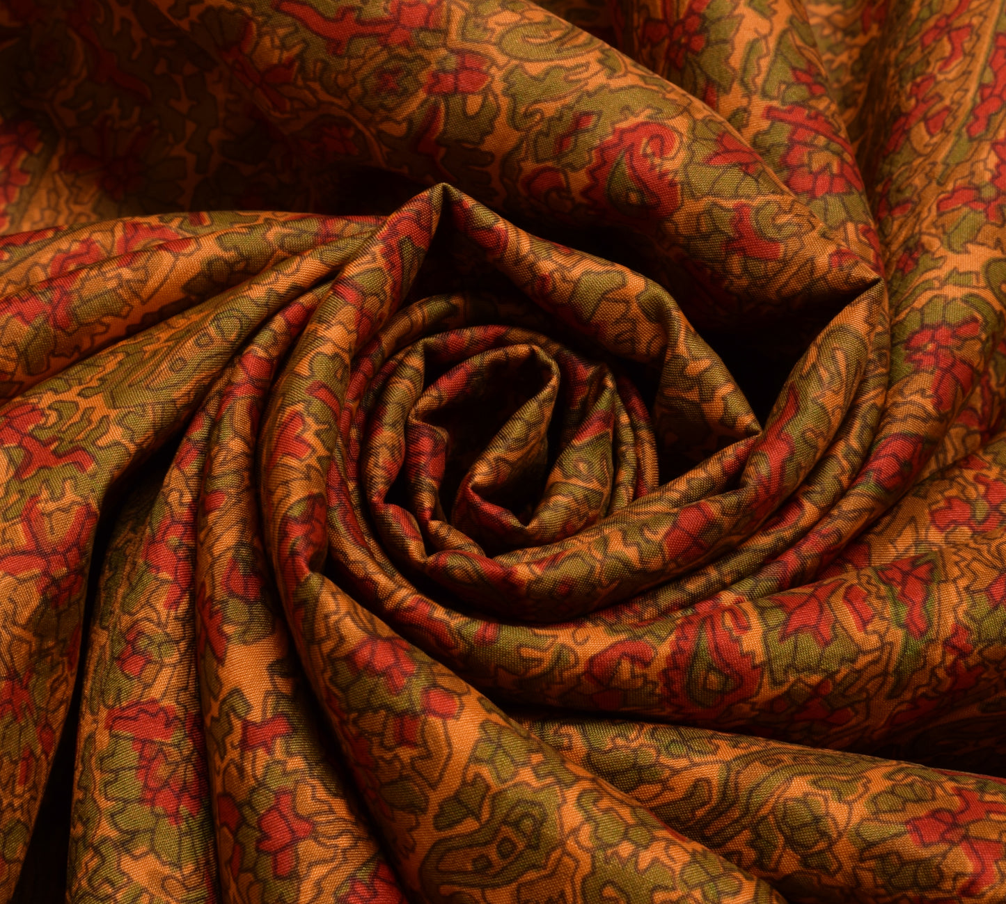 Sushila Vintage Orange Saree 100% Pure Silk Printed Floral Soft Craft Fabric