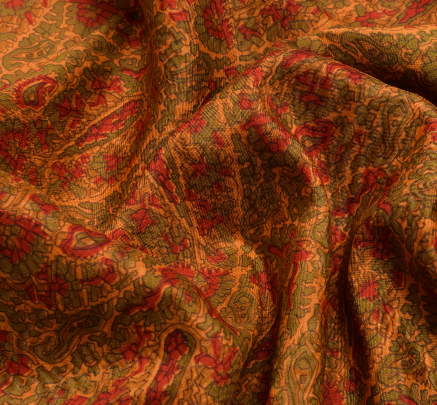 Sushila Vintage Orange Saree 100% Pure Silk Printed Floral Soft Craft Fabric