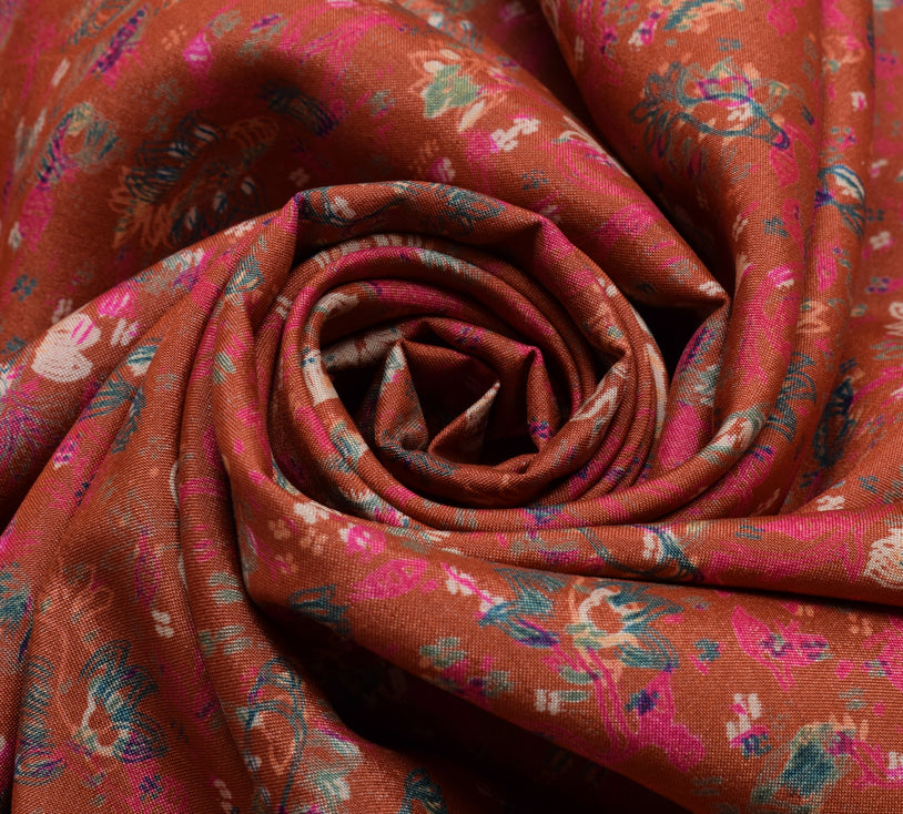 Sushila Vintage Indian Saree 100% Pure Silk Printed Floral Soft Craft Fabric