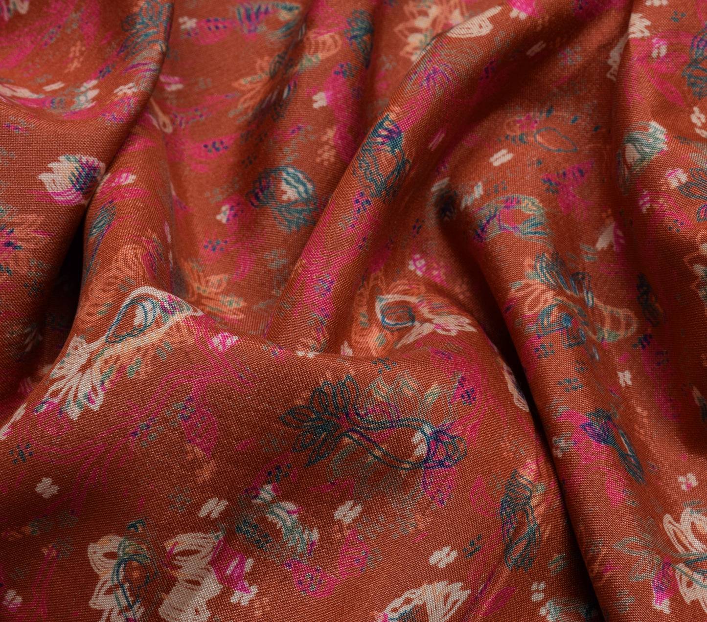 Sushila Vintage Indian Saree 100% Pure Silk Printed Floral Soft Craft Fabric